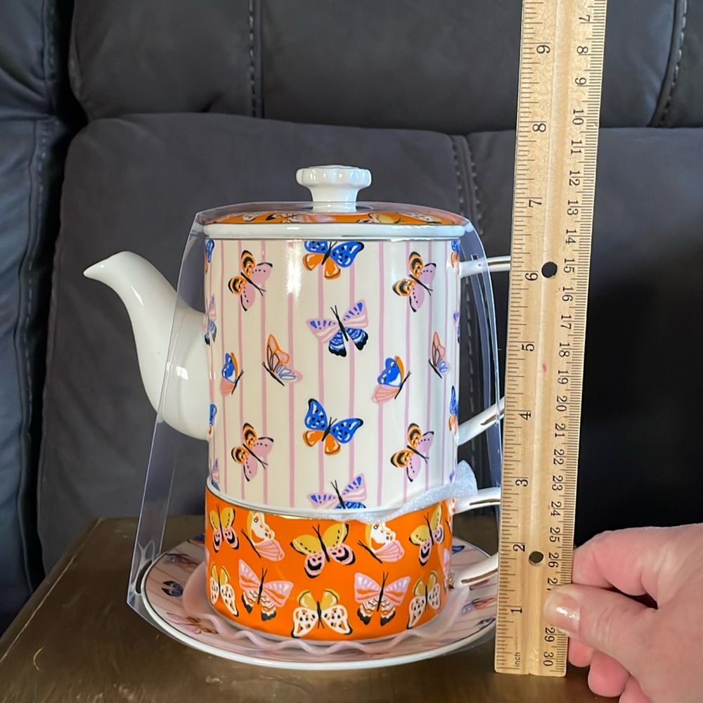 🦋Graces Teaware Butterflies Fine Porcelain Tea For One 24oz Pot/Mug/Saucer (G7)